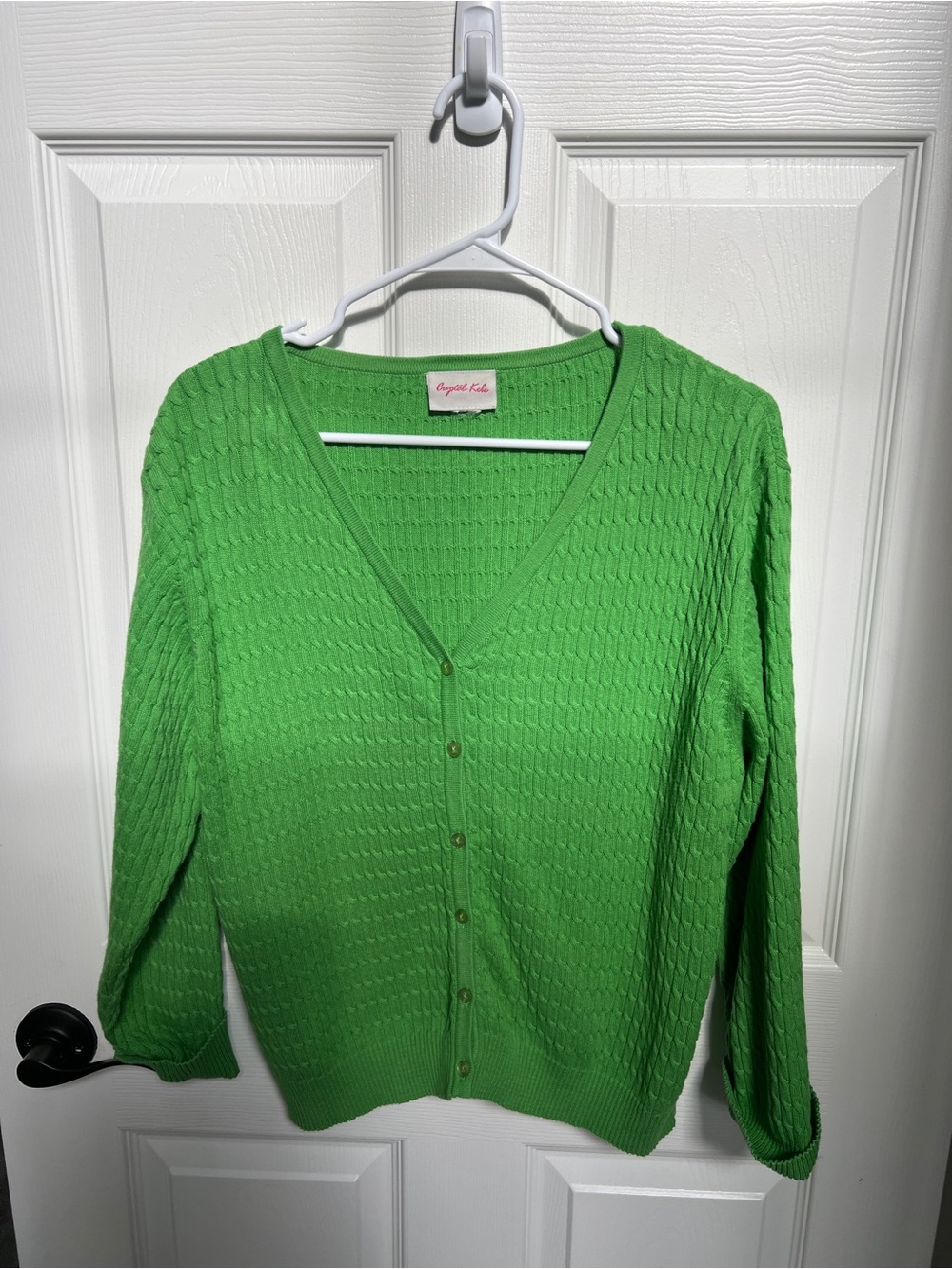 Crystal-Kobe Chartreuse Textured V-Neck Button Front Cardigan Sz M* - Picture 2 of 7